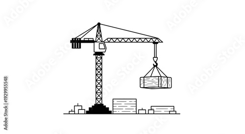 Large Construction Crane Lifting Heavy Load.