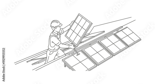 Man installing solar panel on roof.