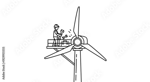 Man working on wind turbine blade.