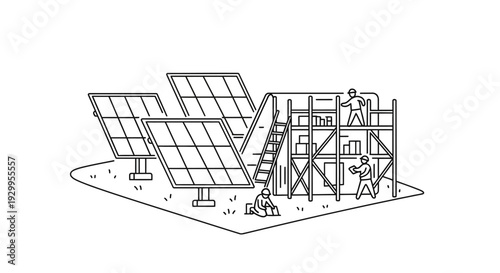 Workers installing solar panel system.