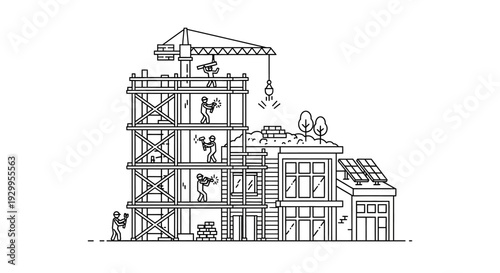 Construction site with workers building.