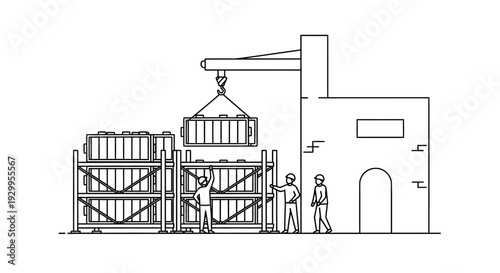 Workers at industrial barrel storage facility.