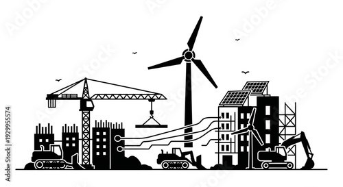 Construction site with industrial equipment.