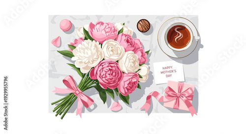 Mother's Day Bouquet with Coffee and Gifts