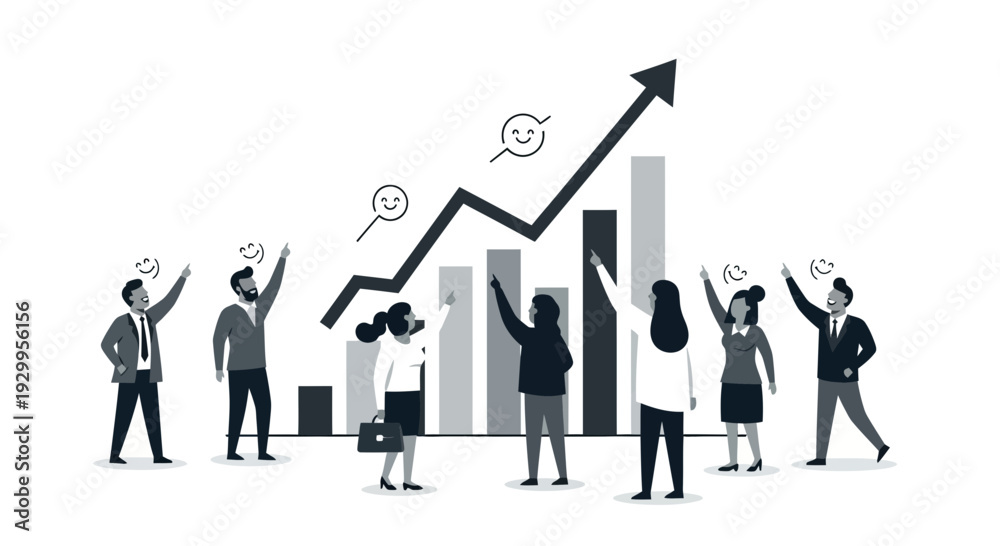 Fototapeta premium Business team celebrating success with a rising graph and bar chart.