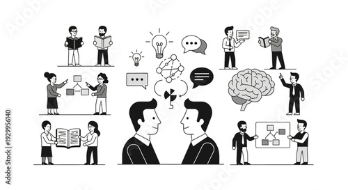 Business people communicating and collaborating sharing ideas and knowledge.