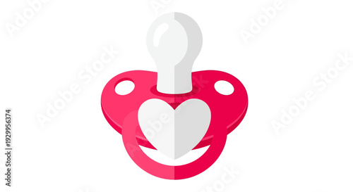 Pacifier Vector Illustration, Heart Shape, Baby Care, Flat Design, Isolated Image