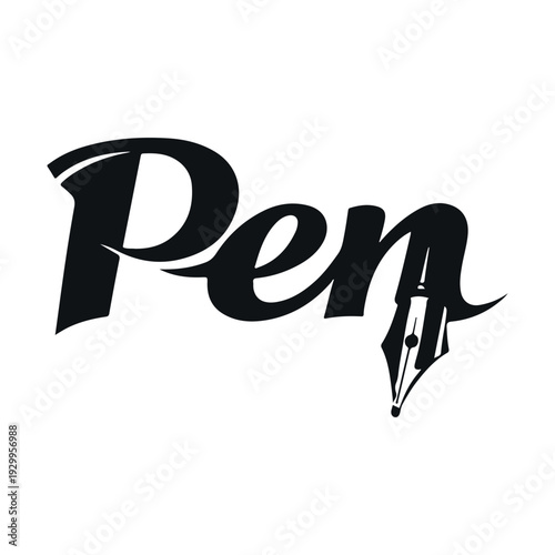 Creative Pen Typography Logo Design, Fountain Pen Wordmark Vector