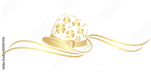 Vector illustration of a St. Patrick's hat with a gold clover leaf ornament