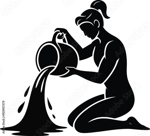 Ancient potter crafting clay vessel on wheel - artistic silhouette