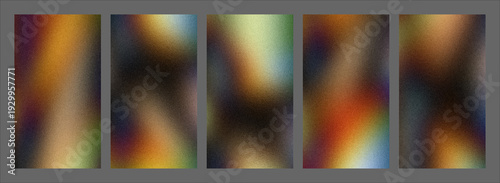 Foto Dynamic series of five vertical abstract panels with rich blended hues and subtle grain, ideal as a modern background for digital layouts, branding, or interiors