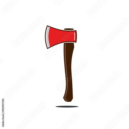 A cartoon axe with a red blade and brown handle.