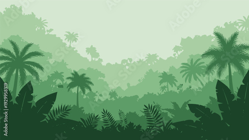 Tropical Forest with Palm Trees and Foliage.