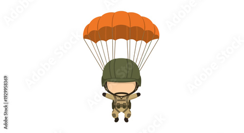 Paratrooper with Parachute Vector Illustration, Cartoon Style Graphic for Military, Adventure, and Safety