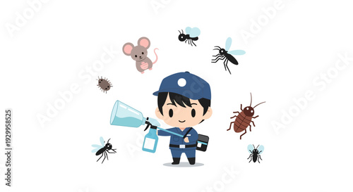 Pest Control Worker Vector Illustration, Cartoon Style, for Business and Services