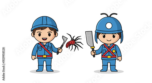 Pest Control Workers Vector Illustration, Flat Design, for Business and Services