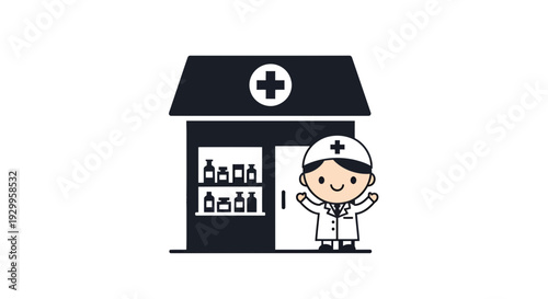 Pharmacy Vector Illustration, Healthcare Graphic, Medical Shop Design, Medicine Icon, Clinic Concept