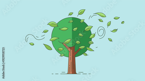 Tree with Leaves Blowing in Wind.