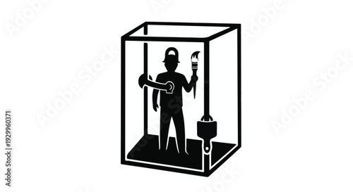 plumber trapped in a glass box with tools