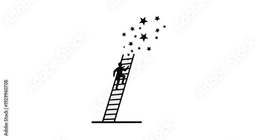 man climbing ladder to stars success concept