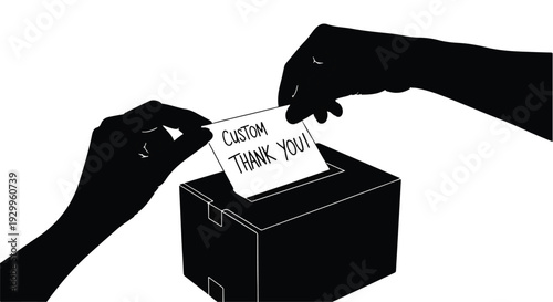 hands putting custom thank you card in box