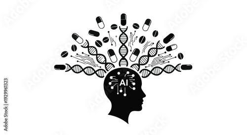 Artificial intelligence concept with human head and circuit board