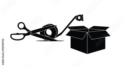 cutting open cardboard box with scissors