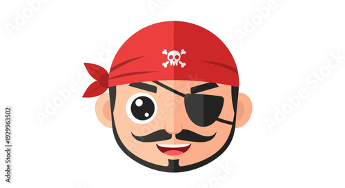 pirate head vector illustration, cartoon style graphic for design, adventure concept
