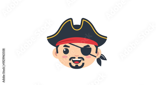 Pirate illustration, vector style graphic, cartoon design, eye patch, treasure hunt, adventure concept