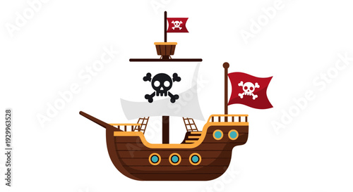 Pirate Ship Vector Illustration, Cartoon Style Graphic for Adventure and Travel