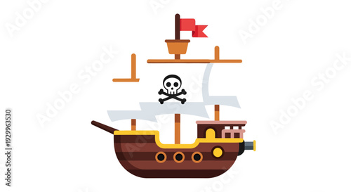 Pirate Ship Vector Illustration, Flat Design, Nautical Theme, Adventure, Treasure Hunt