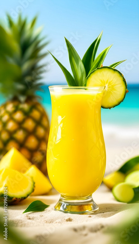 Fresh Pineapple Juice on Tropical Beach