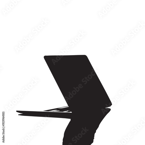Laptop Silhouette in Modern Minimalist Style with Dramatic Backlighting on Isolated White Background for Technology Advertising