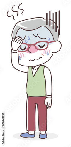 熱っぽくてだるいシニア男性（発熱・体調不良）