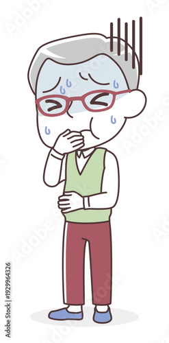 吐き気を感じて苦しむシニア男性（嘔吐・体調不良）