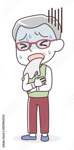 嘔吐しているシニア男性（吐き気・体調不良）