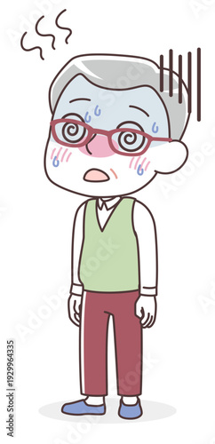 発熱・高熱でつらそうなシニア男性（体調不良・インフルエンザ）