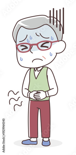 腹痛・胃腸の不調に悩むシニア男性（食あたり・ストレス・便秘・下痢）