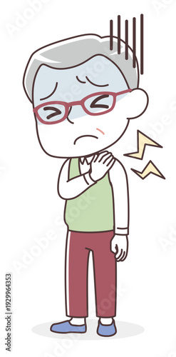 ひどい肩こりに苦しむシニア男性