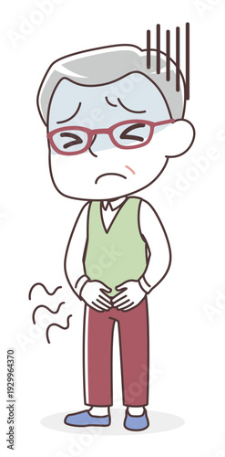 下腹部痛に苦しむシニア男性