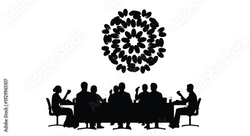 silhouette of business team meeting with social media concept