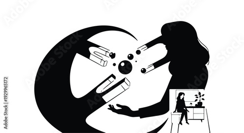 black silhouette of woman painting on canvas