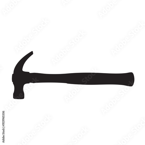 Claw Hammer Silhouette in Dramatic Black on White Background with Bold Lines for DIY Projects