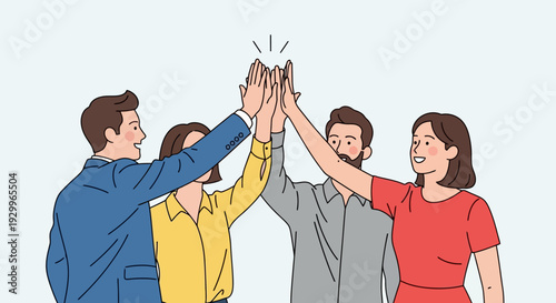 Diverse Group of Friends Celebrating Success and Teamwork with High Fives