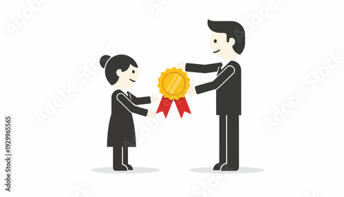 Celebrating professional success and achievement a dedicated employee receives a prestigious golden medal award, symbolizing hard work, recognition, and career advancement in the workplace