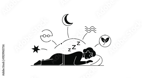 man sleeping with thoughts of insomnia and zzz above head