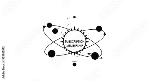 subscription service concept with orbiting planets and gears