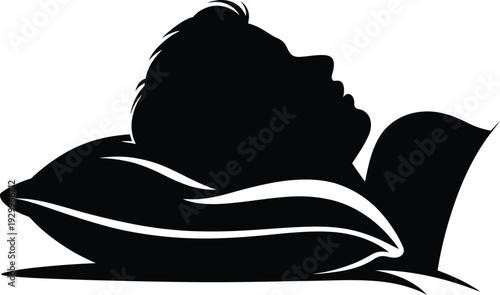 Black silhouette of a person sleeping on a pillow at night