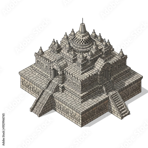 Ancient stone temple with intricate architecture and multiple levels.
