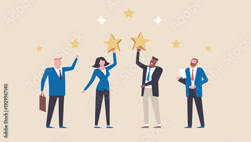 Vector illustration of business people celebrating with stars